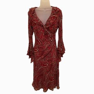 Women’s Express Red Paisley Faux Wrap Dress Size 7/8 Vintage 90’s